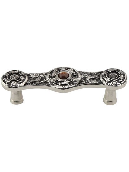 Lily Drawer Pull Inset with Tiger Eye - 3 inch Center-to-Center in Brite Nickel.